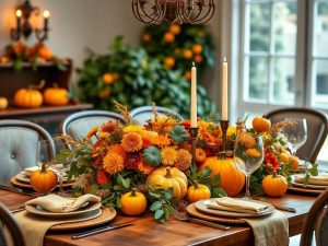 Thanksgiving Centerpiece of Gourds and Pumpkins